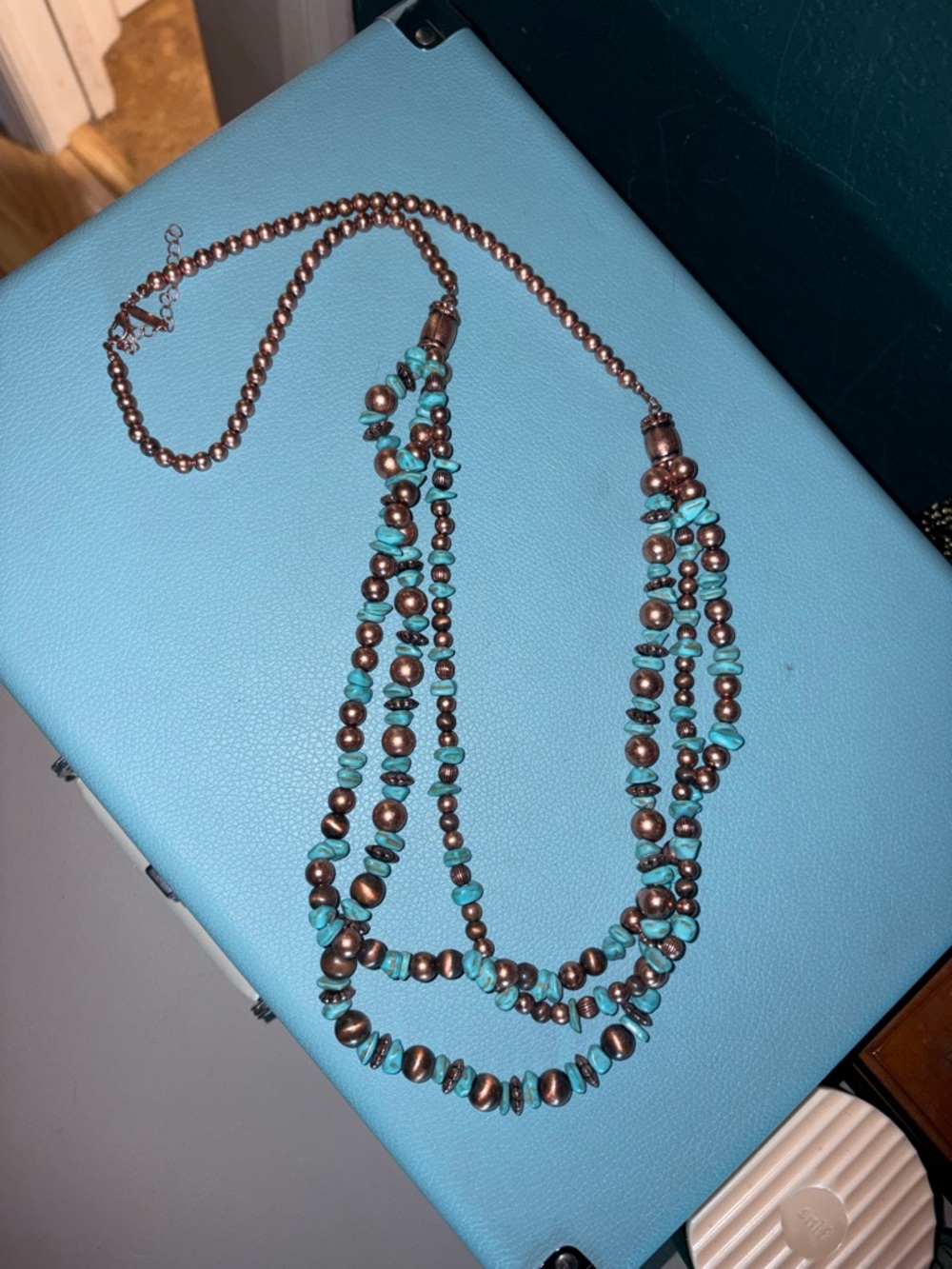 Turquoise and Bronze Multi-Strand Beaded Necklace - Women Jewelry